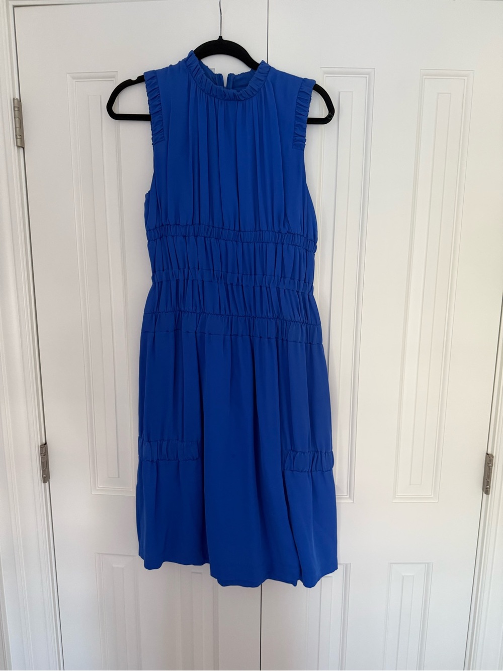 Royal Blue Sleeveless Ruffled Neck Dress by Christopher Kane